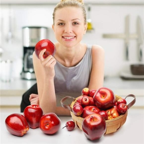 30pcs Artificial Apples Fake Fruits Red Apples Dark Red Apple Lifelike Decor - Picture 2 of 6